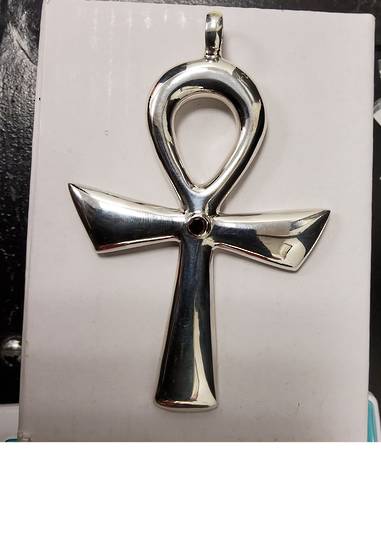 Extra Large Silver Ankh with Garnet